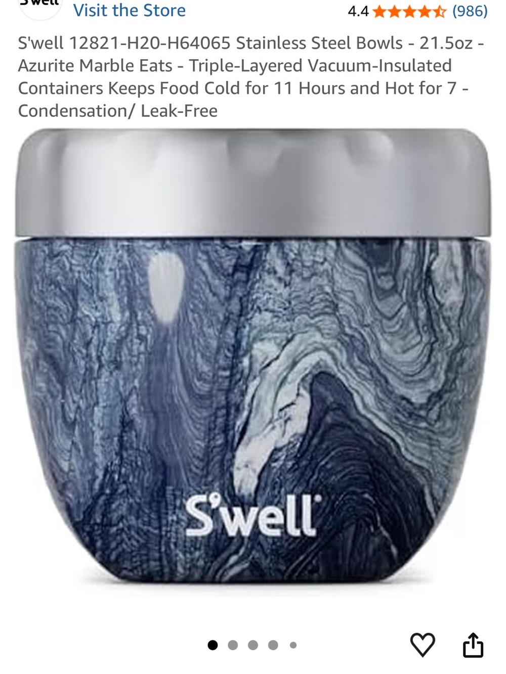 S'well Azurite Marble Insulated Bowl in Marble Blue